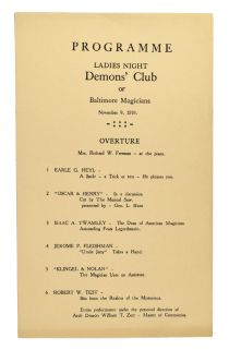 Ladies Night, Demons' Club of Baltimore Magicians Programme