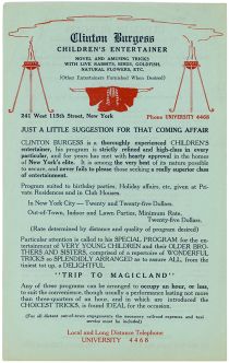 Clinton Burgess, Children's Entertainer Handbill