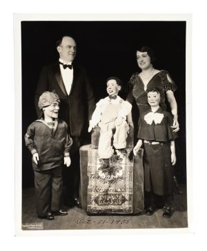John Ellwood and Ada Ripel Portrait with Ventriloquist Dolls (Inscribed and Signed)