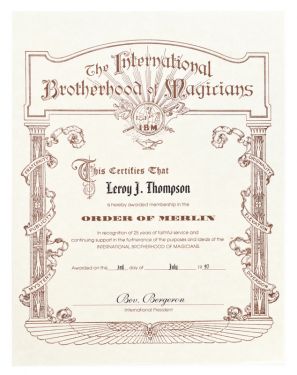 I. B. M. Merlin Certificate for Leroy J. Thompson