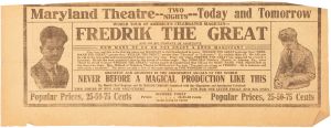 Fredrik the Great Advertisement Clipping